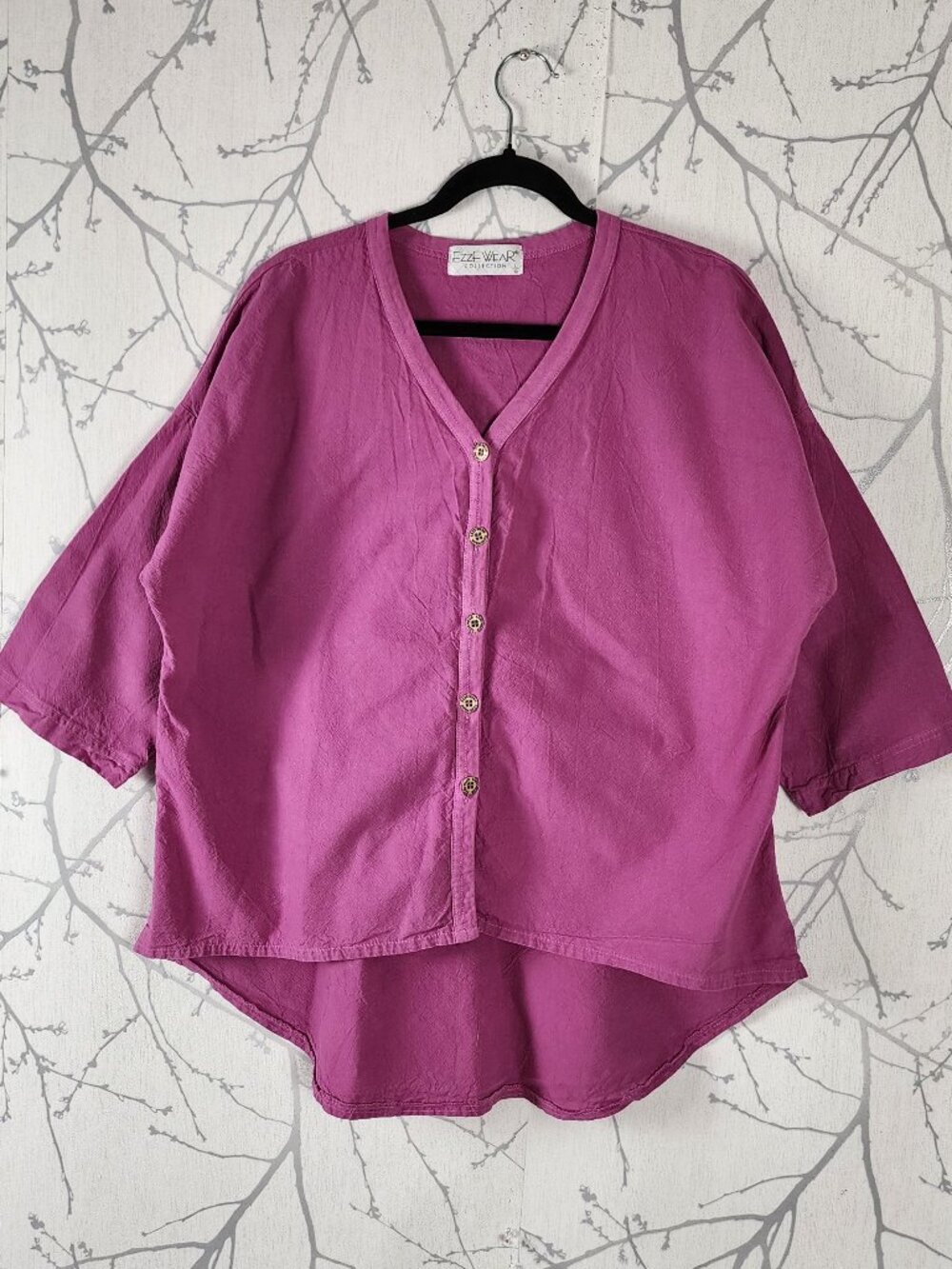 Ezze Wear Pink Cotton Slub Gauze Button Front High Low Blouse